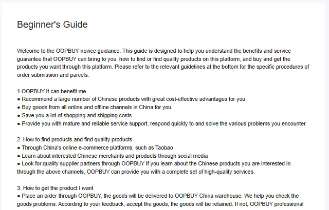 Beginner’s Guide help article listing what the agent can do: recommend products, buy from channels in China, save costs and provide support