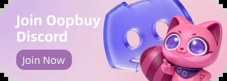 official banner inviting users to join the Oopbuy Discord with a pink cat mascot beside a large Discord logo